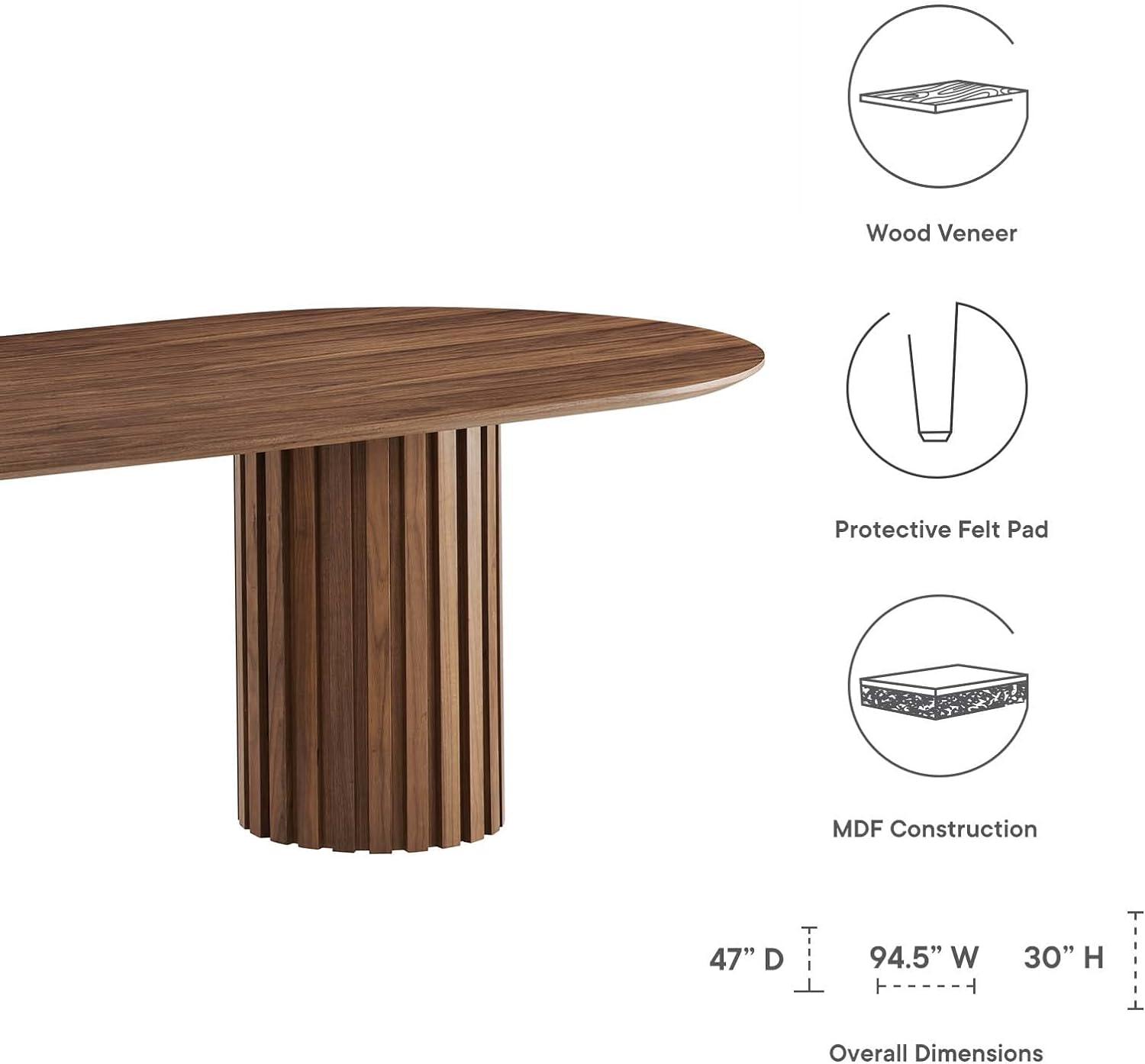 Senja 95" Oval Walnut Wood Dining Table with Mid-Century Flair