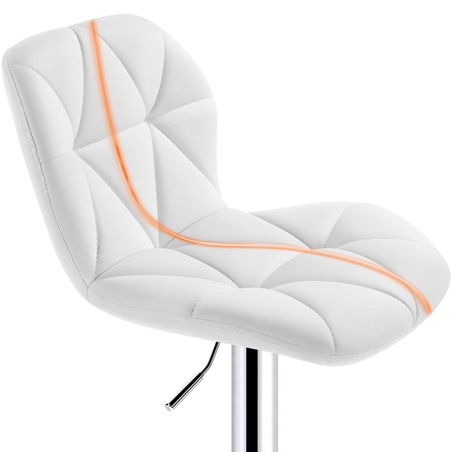 Yaheetech Barstools Set of 2, PU Leather Counter Stools Bar Chairs with Backrest, Height Adjustable Swivel Tall Chairs for Home Bar Kitchen Island, White