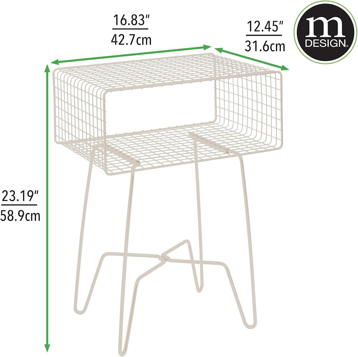 Modern Farmhouse Cream Metal Grid 2-Tier Side Table