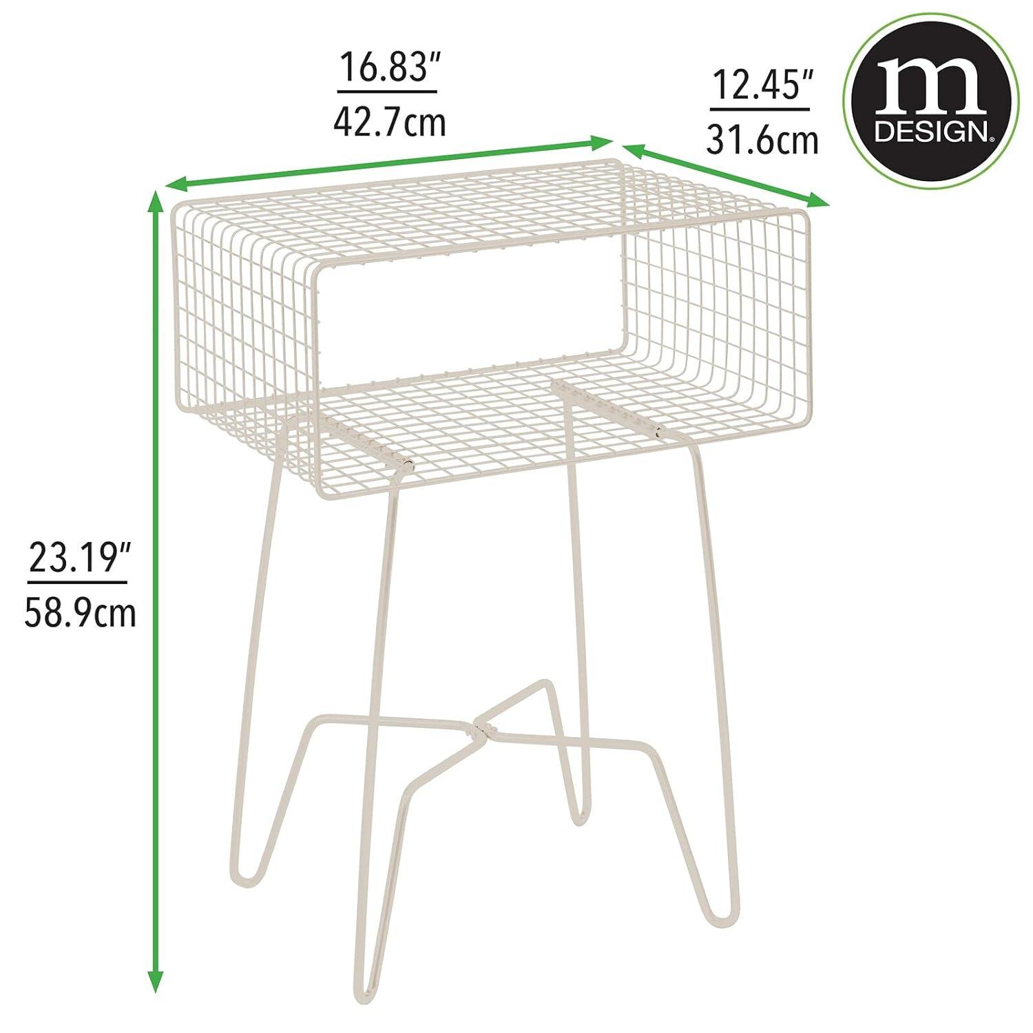 mDesign Modern Industrial Side Table with Storage Shelf, 2-Tier Metal Minimal End Table, Metallic Caged Grid - Accent Furniture for Living Room, Bedroom, Office, Dorm, Concerto Collection, Cream/Beige