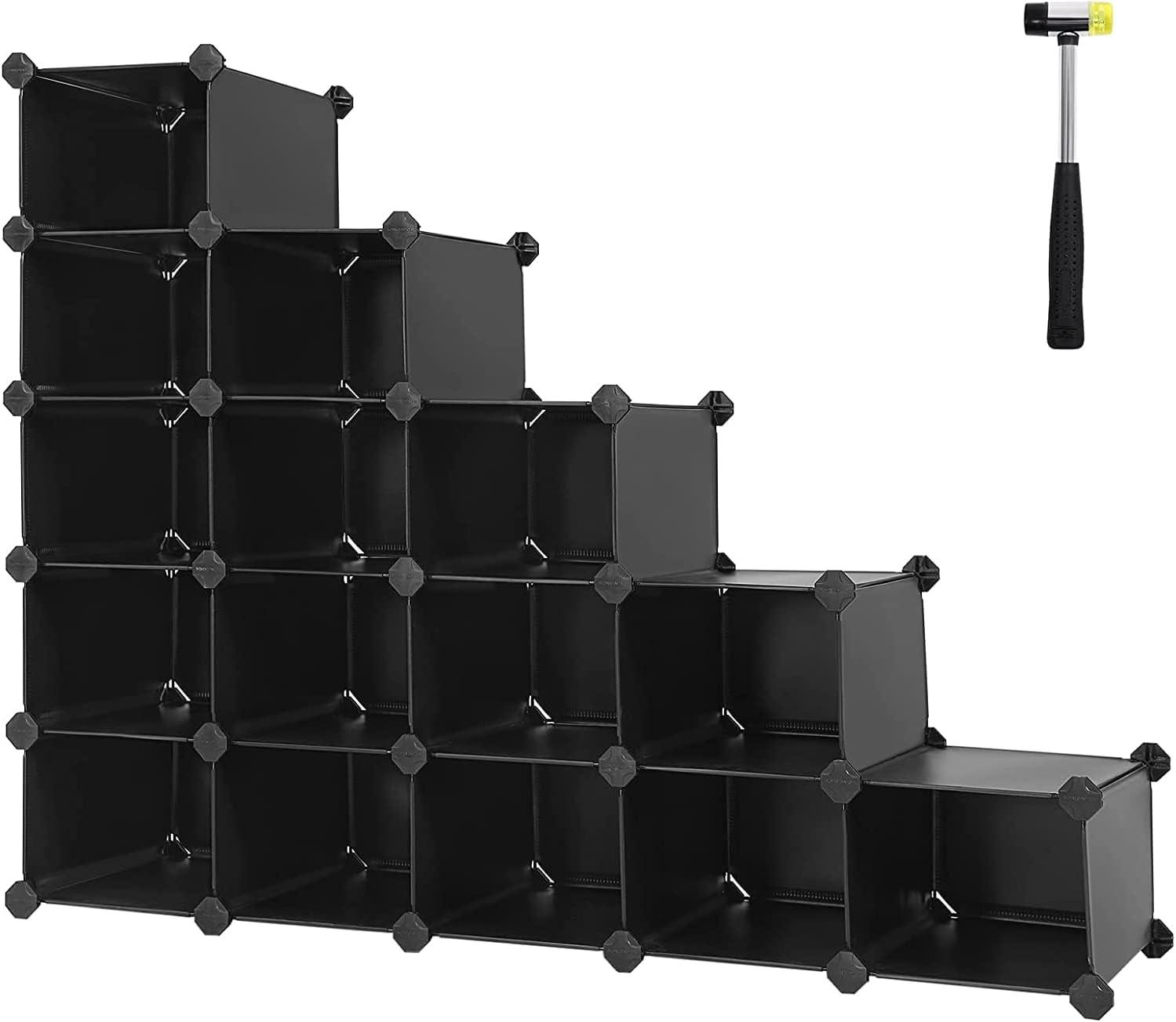 SONGMICS Shoe Rack, Space-Saving 15-Slot Plastic Shoe Storage Organizer Unit, Shoe Cabinet, Ideal for Entryway Hallway Closet Garage, 11.8 x 43.8 x 33.9 Inches, Black ULPC44H