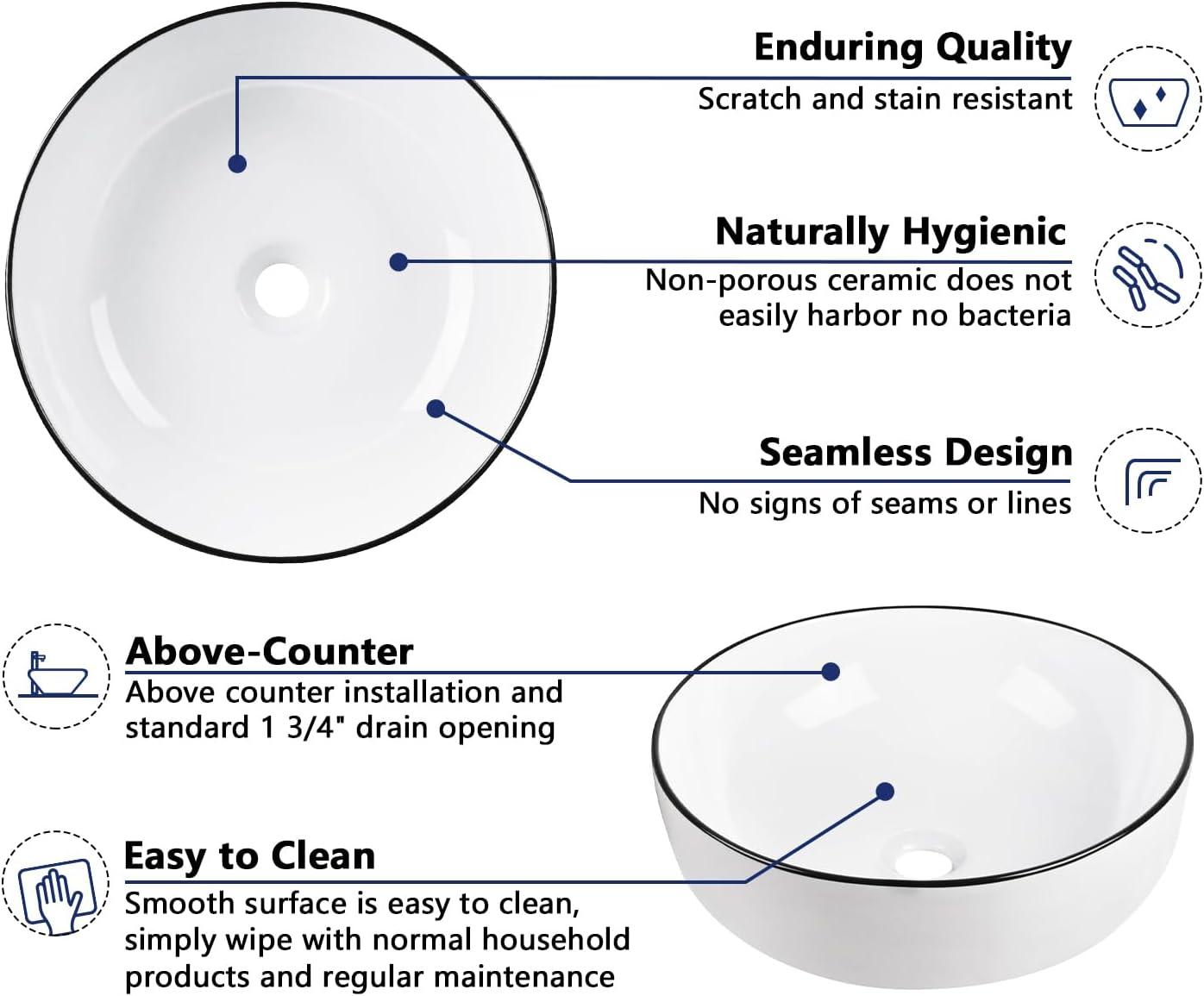 Symmetry 16'' White Ceramic Circular Vessel Bathroom Sink