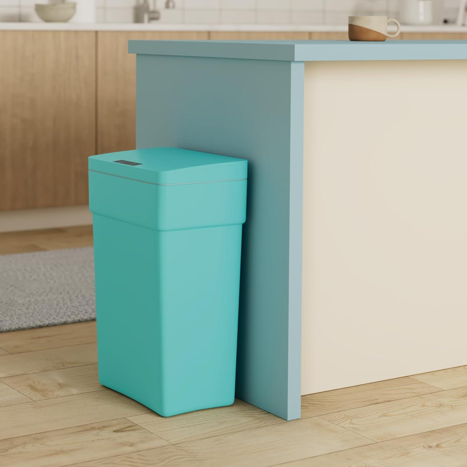 CL.HPAHKL 13 Gallon Touch Free Automatic Trash Can with Lid, Plastic Motion Sensor Kitchen Garbage Can, Touchless Trashcan Trash Bin for Bathroom, Office, Home, Blue