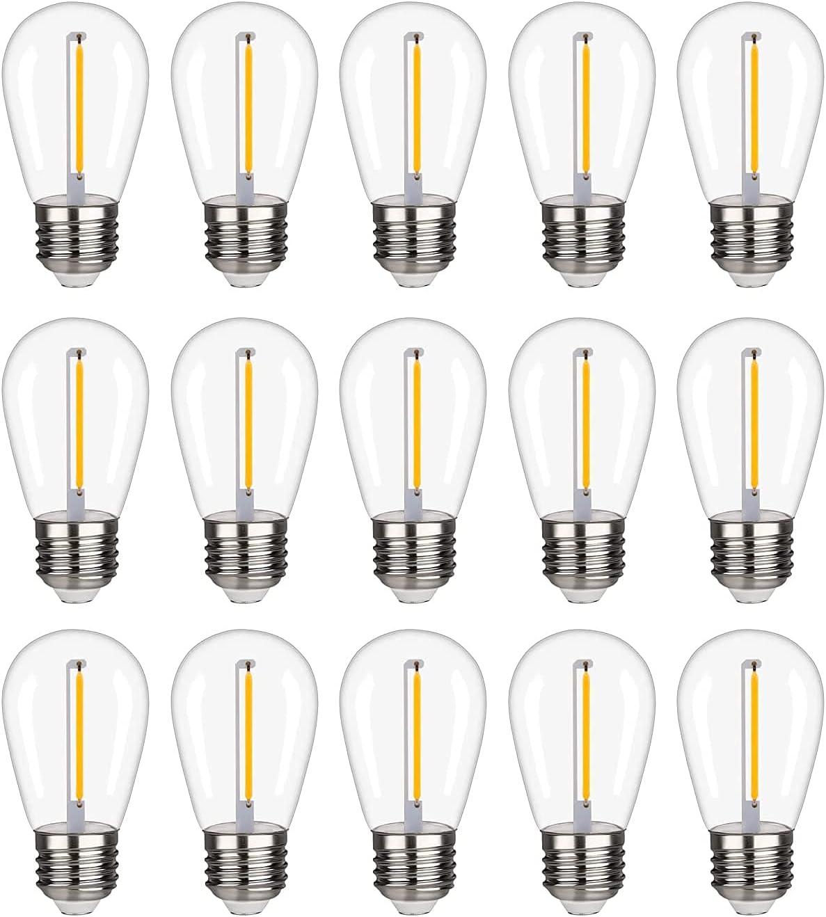 Svater Replacement Bulbs for Outdoor String Lights, 15 Pack S14 LED Bulbs for Patio, E26 Base 1W Bulb Equal to 11W Incandescent, Dimmable,Shatterproof 2700K Warm White