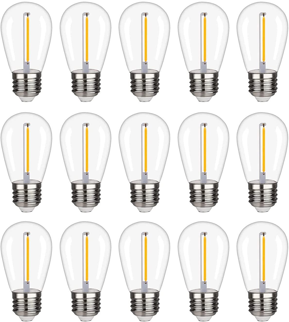 Svater Replacement Bulbs for Outdoor String Lights, 15 Pack S14 LED Bulbs for Patio, E26 Base 1W Bulb Equal to 11W Incandescent, Dimmable,Shatterproof 2700K Warm White