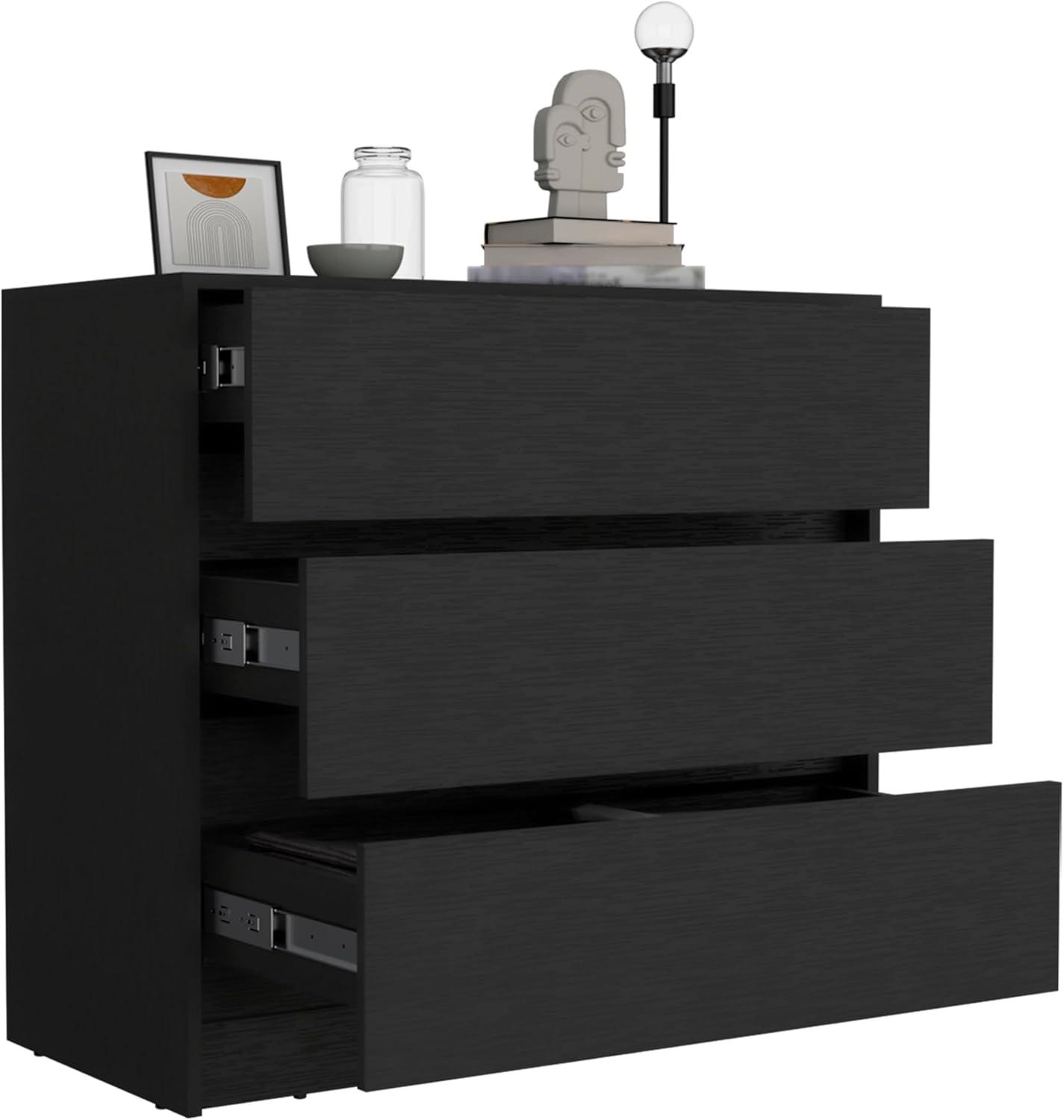 TUHOME Austin Three Drawer Dresser Engineered Wood Dressers in  Black