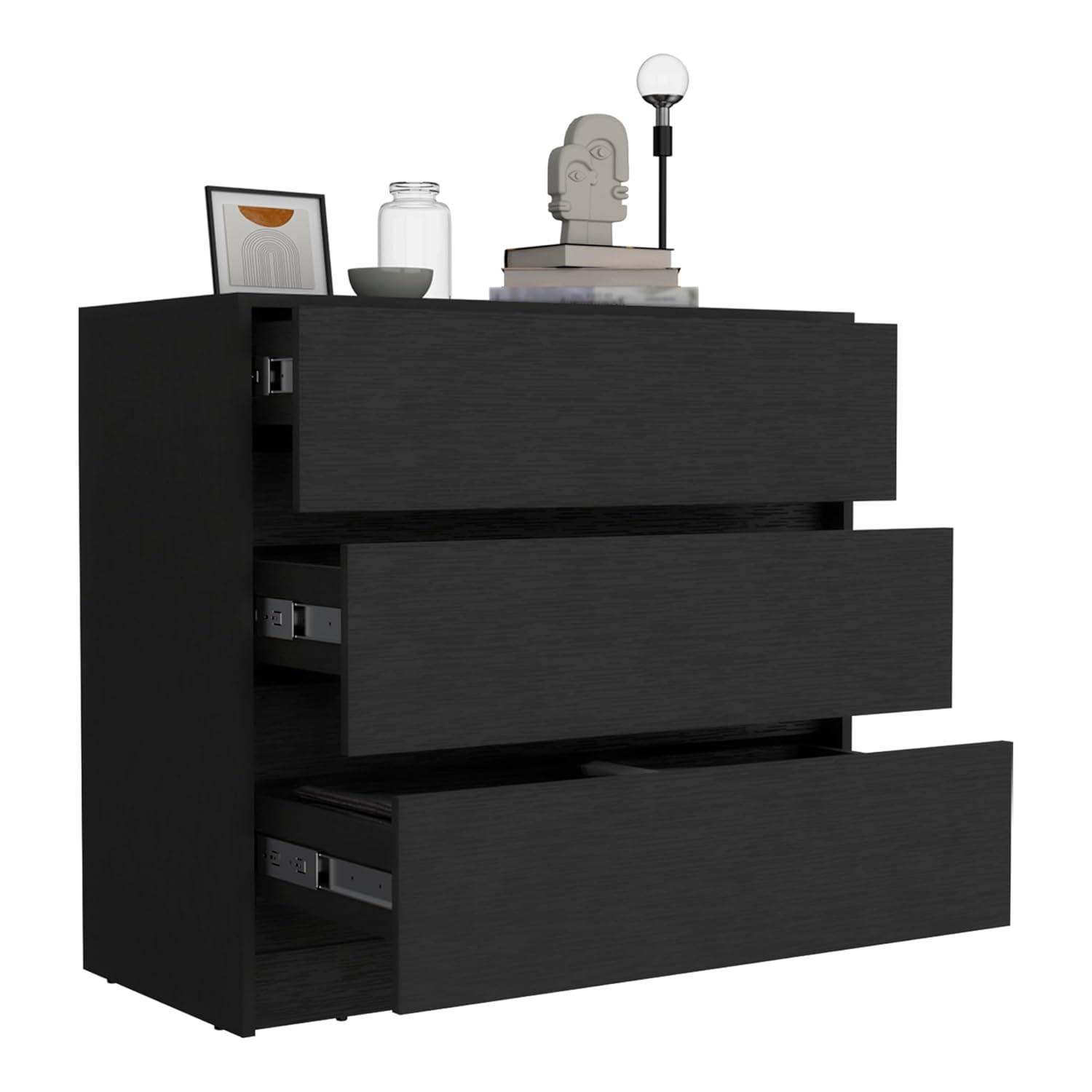 TUHOME Austin Three Drawer Dresser Engineered Wood Dressers in  Black