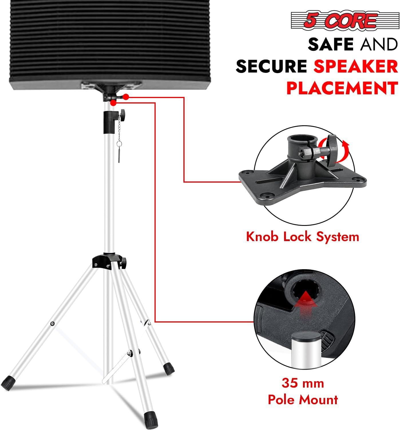 Arlmont & Co. 5 Core Speaker Stand Height Adjustable PA DJ Tripod Studio Monitor Stands w 35mm Compatible Insert