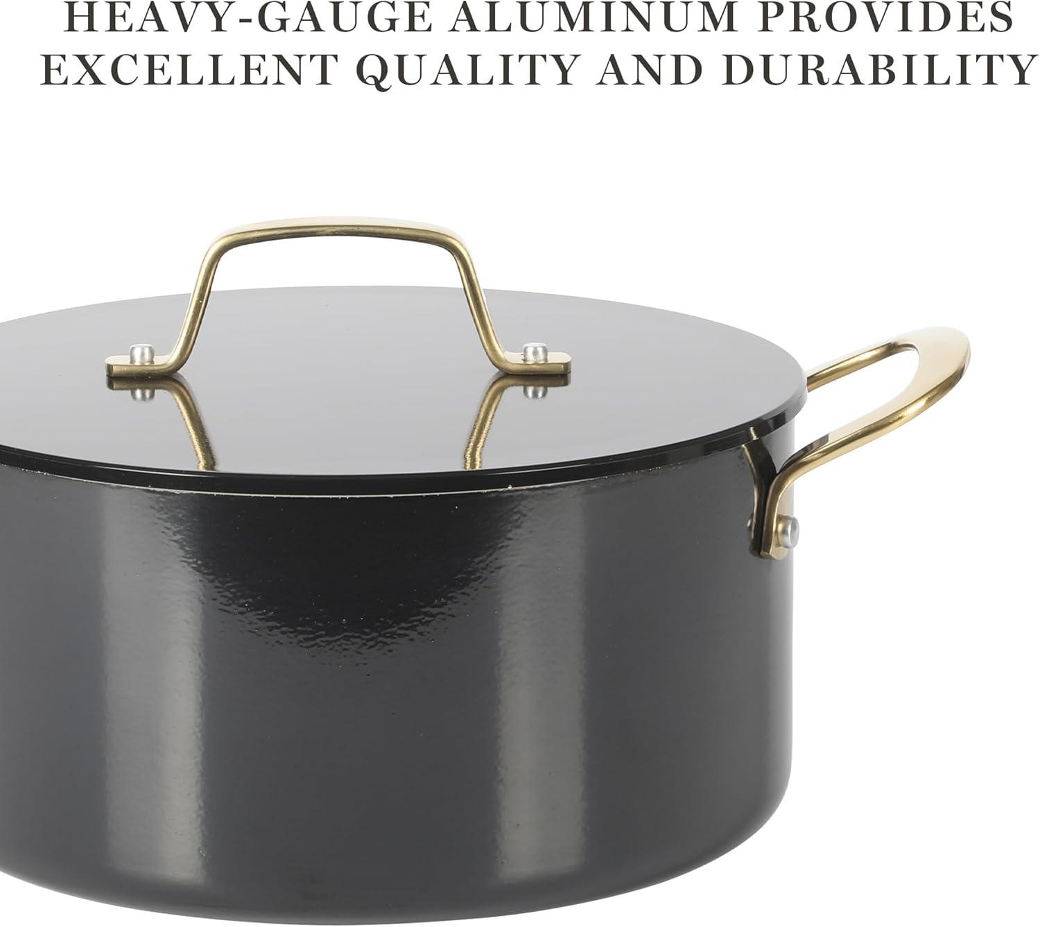 Black and Gold 10-Piece Nonstick Enamel Aluminum Cookware Set