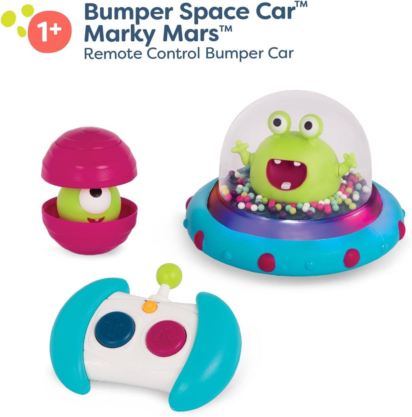 B. toys – Vehicle Bumper Space Car – Light – Up – Simple Remote Control Car for Toddlers with Alien Driver – Marky Mars – 12+ Months