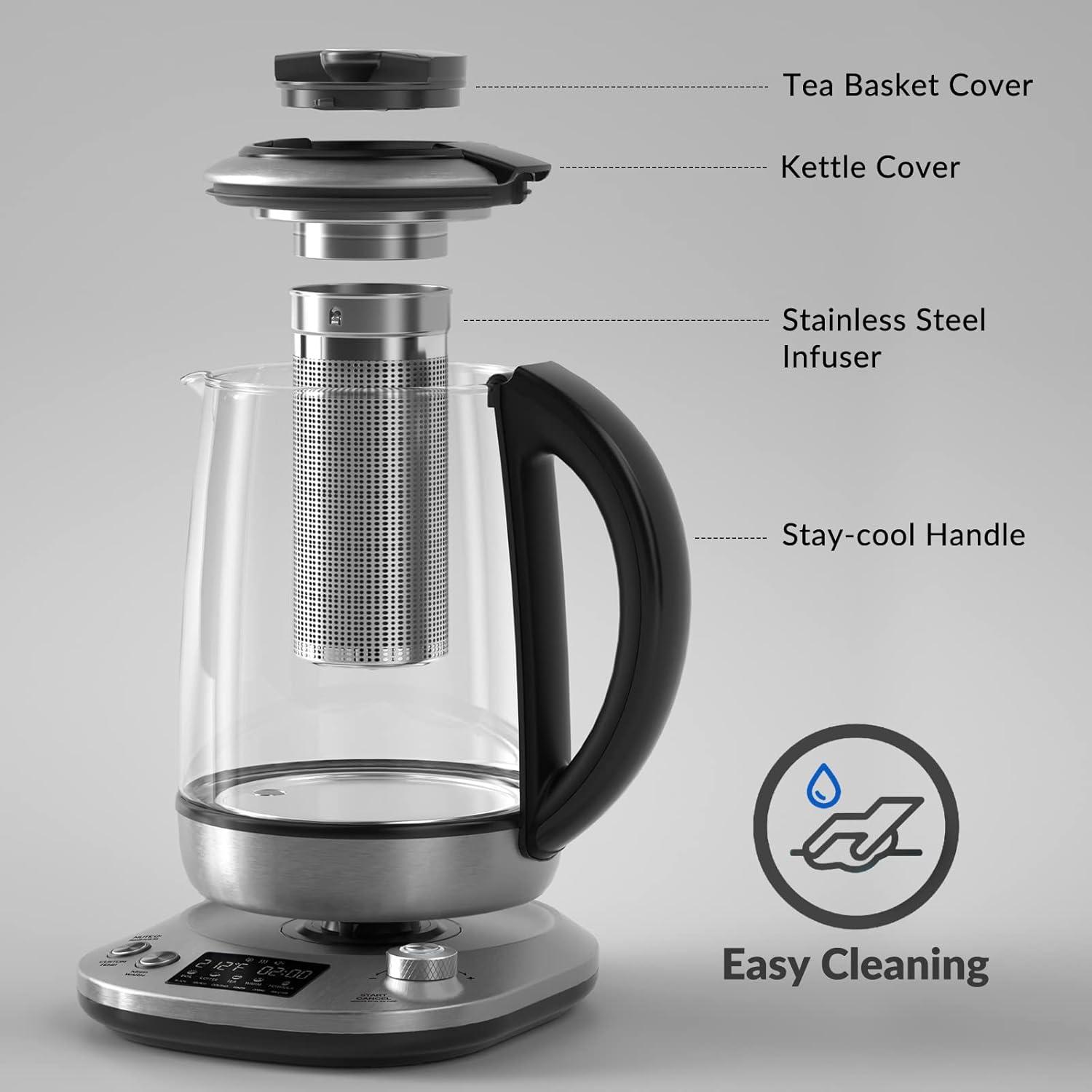 Stainless Steel Borosilicate Glass Electric Tea Kettle with Infuser