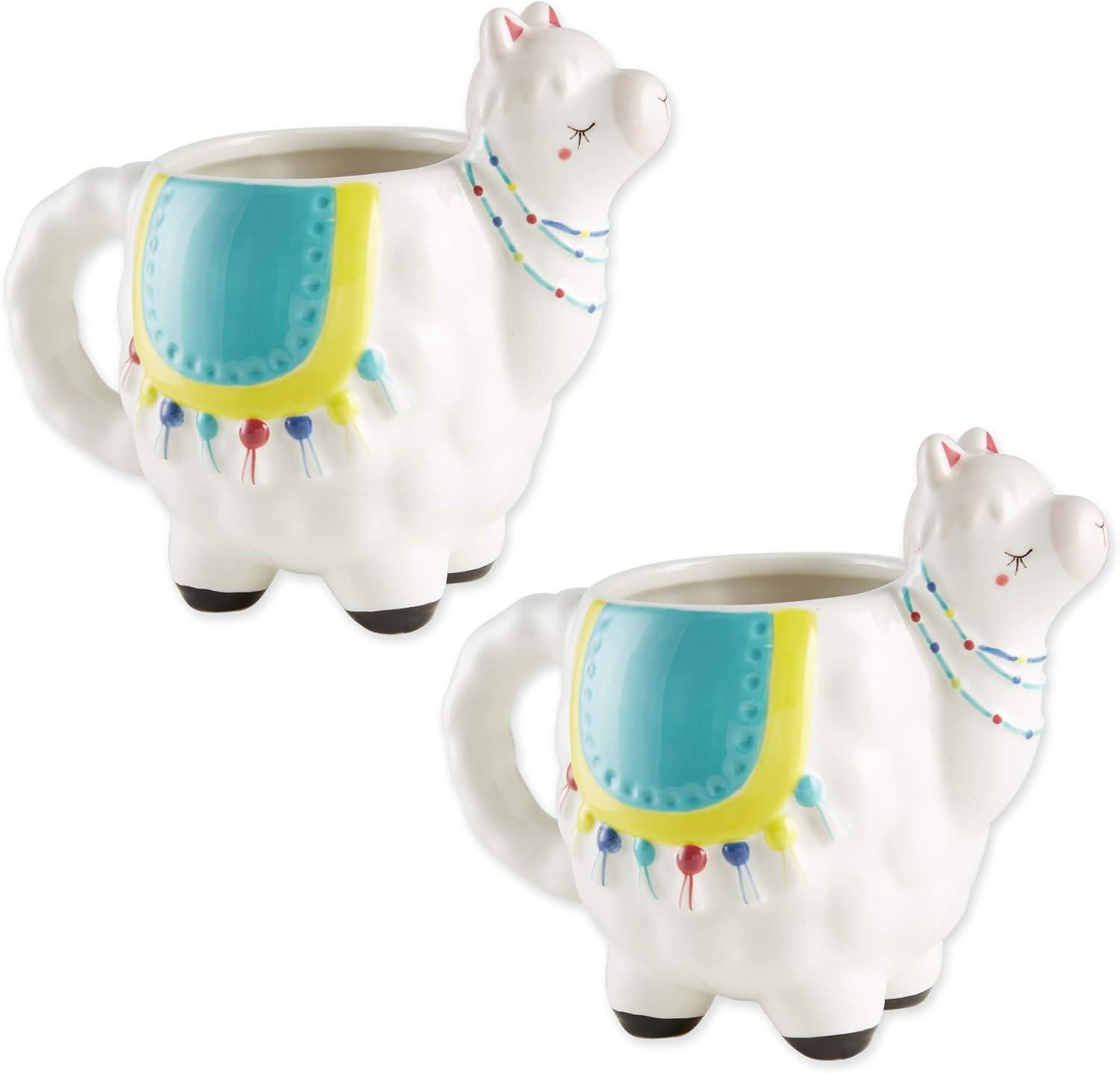 Whimsical White Ceramic Llama Shaped Mug Set