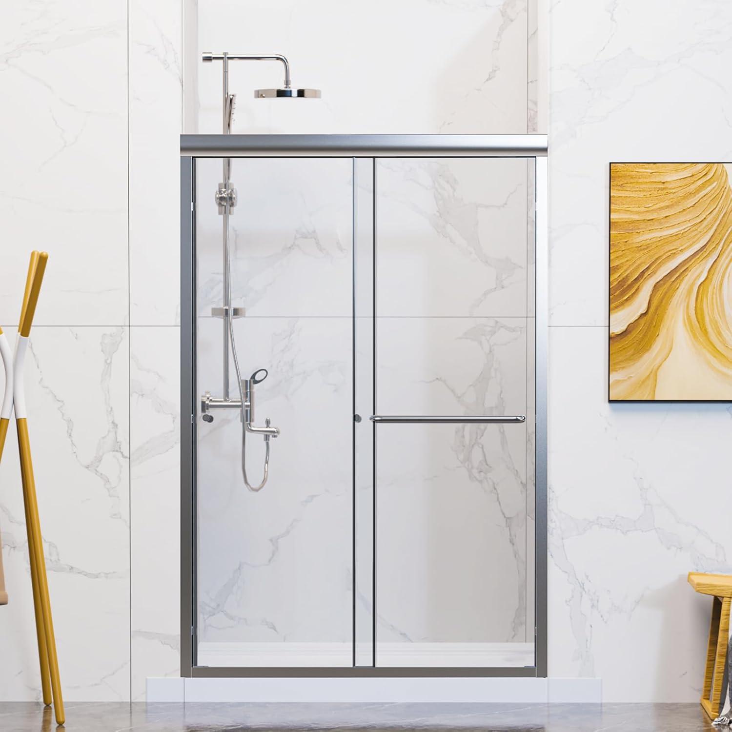 44-48"Wx72" H Semi-Frameless Double Sliding Shower Door,1/4"Thick SGCC Glass, Adjustable Width