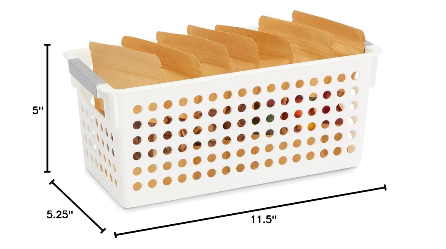 Farmlyn Creek 4 Pack Plastic Baskets for Organizing, Small Bins with Handles for Kitchen, Bathroom, Laundry, Shelf (White, 5 Inches)