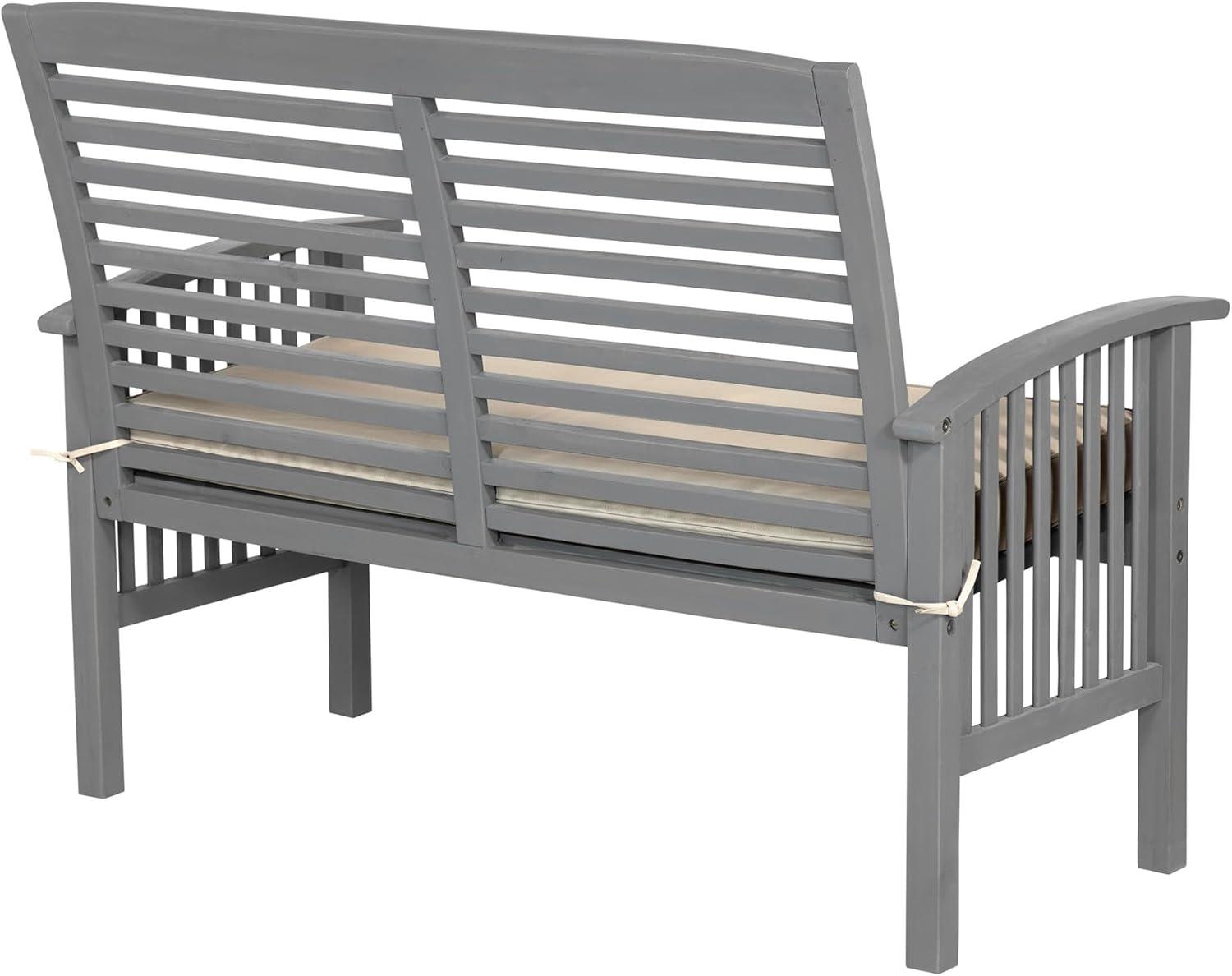 Grey Wash Acacia Wood Outdoor Loveseat with Cushions