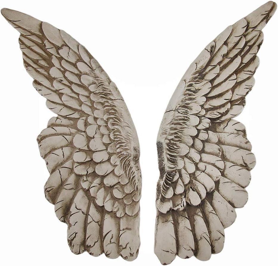 Distressed Antique White Resin Angel Wing Wall Sculptures, 11 Inches