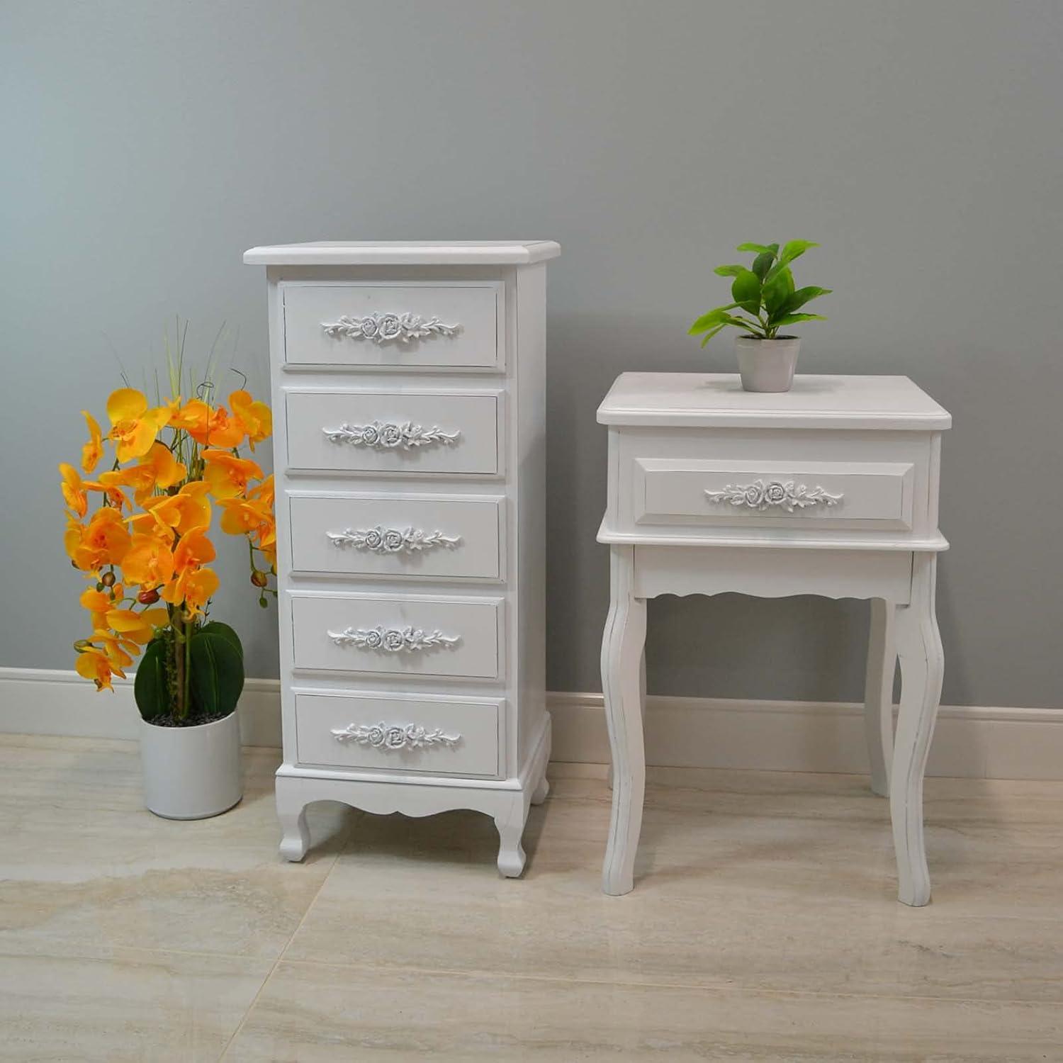 Fully Assembled White Lingerie Dresser, Tall Skinny Chest, Wood Nightstand for Bedroom, Girls Dresser, Antique Furniture, Baby Nursery Storage, Free Standing Jewelry Organizer with Queen Anne Legs