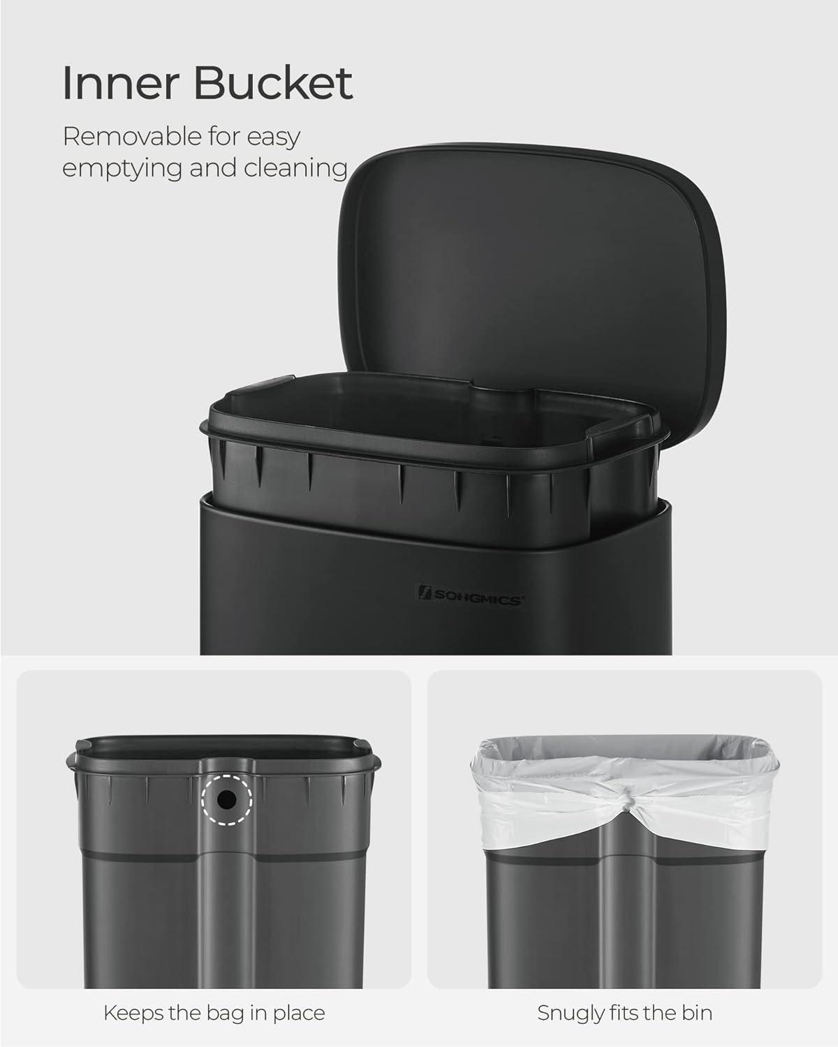 8 Gallon Black Stainless Steel Pedal Trash Can