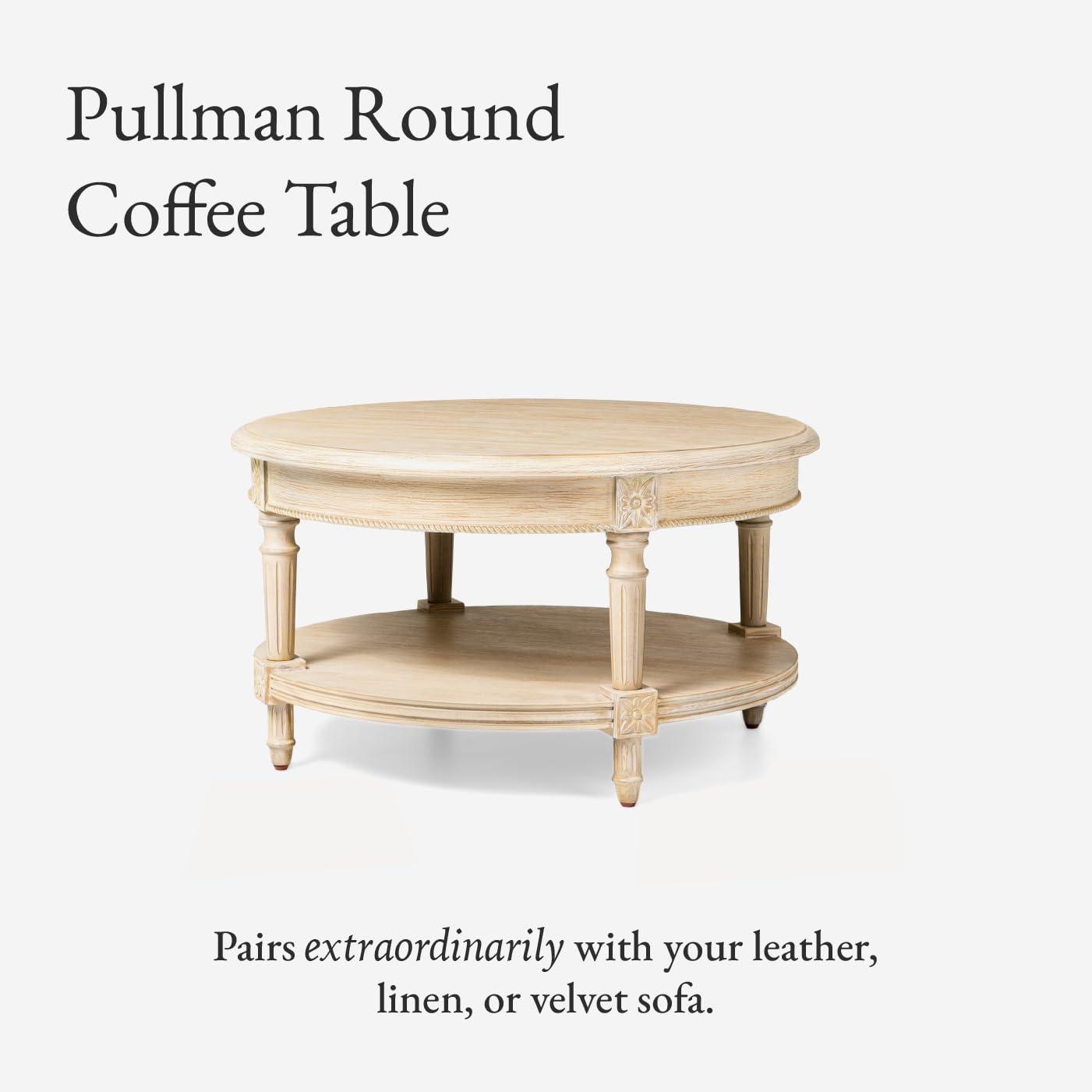 Maven Lane Maven Lane Pullman Traditional Round Wooden Coffee Table In Antiqued White Finish