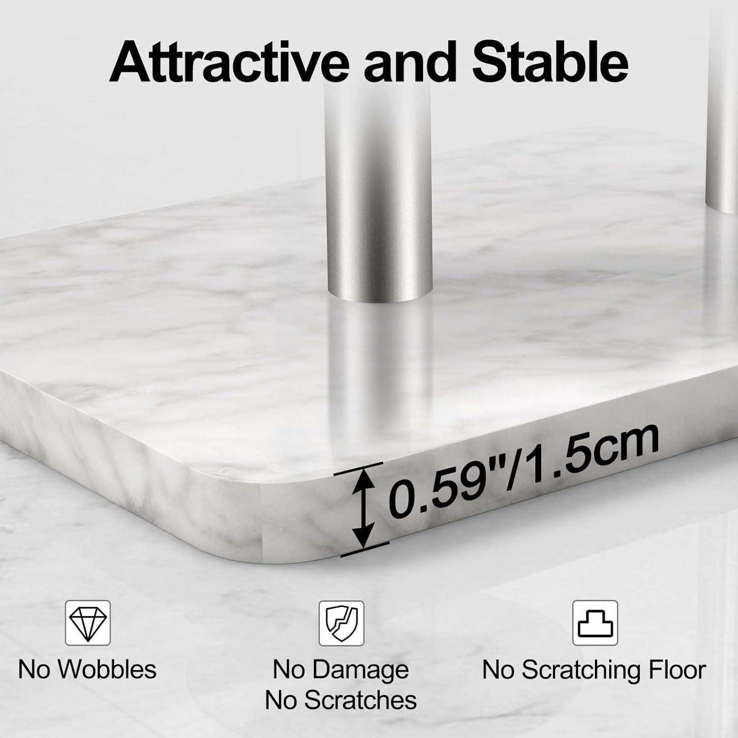 Toilet Paper Holder Free Standing With Marble Base: Stainless Steel Toilet Paper Holder Stand With Top Tray For Candles, Cell Phone And Wet Wipes, Storage 4 Mega Roll Papers (Brushed Nickel)