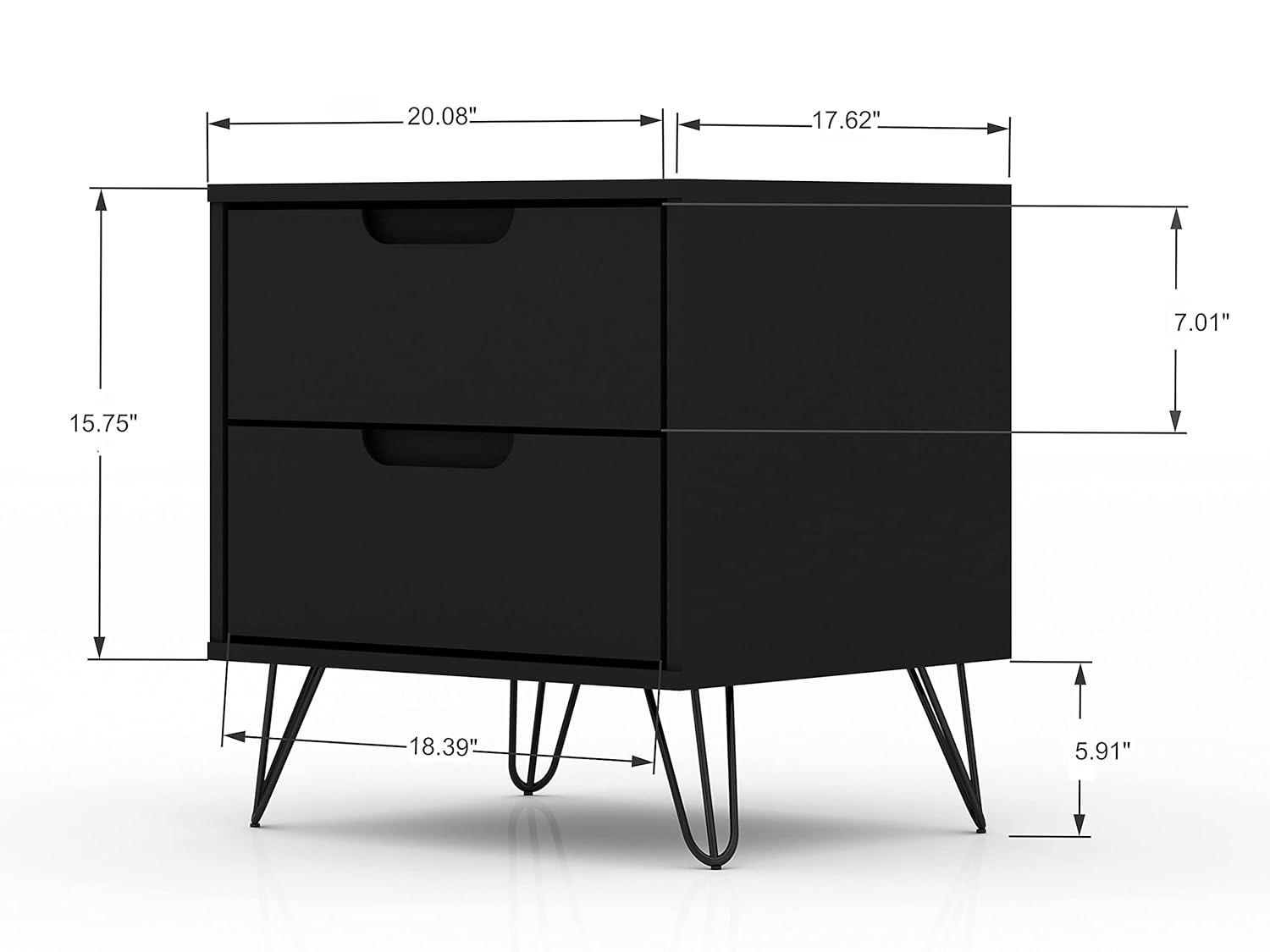 Set of 2 Rockefeller 2 Drawer Nightstands Black - Manhattan Comfort: Modern Bedside Storage Furniture