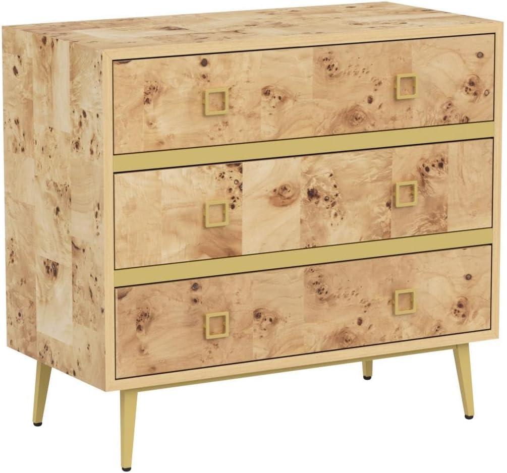 Katia 32" Natural Wood and Gold 3-Drawer Chest