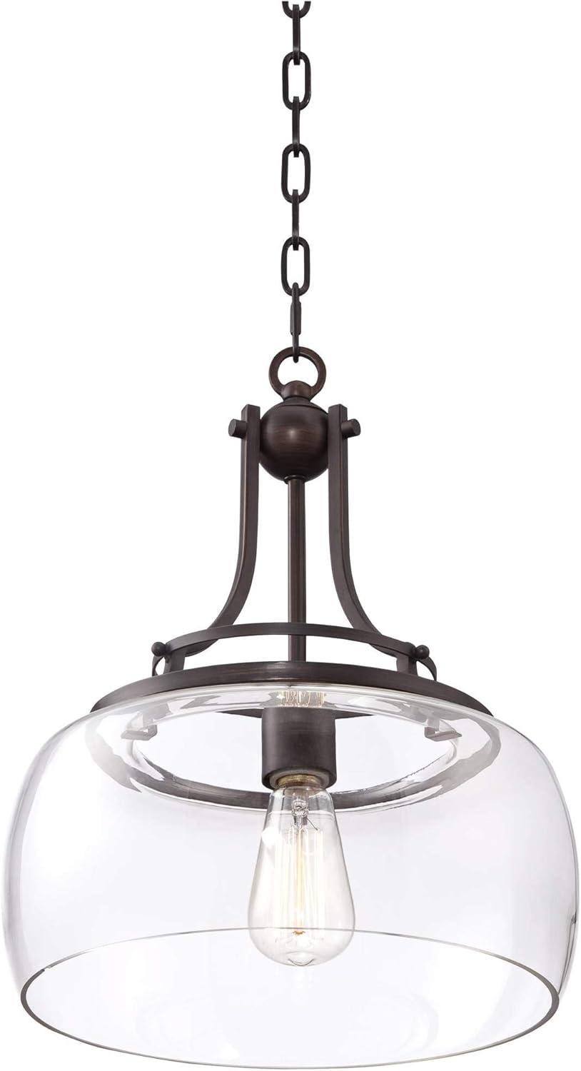 Franklin Iron Works Charleston Bronze Pendant Chandelier 13 1/2" Wide Modern LED Clear Glass for Dining Room House Kitchen Island Entryway Bedroom