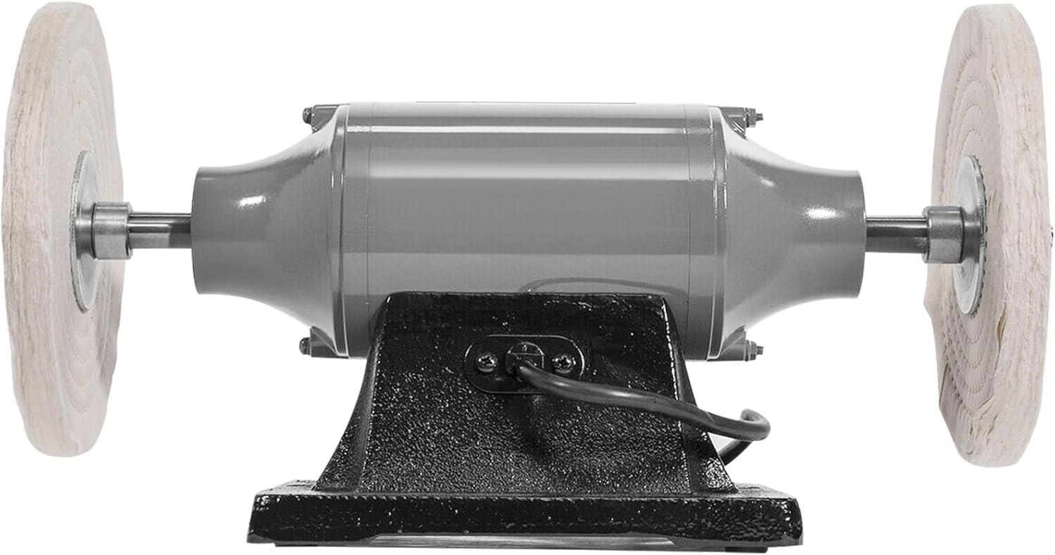 VEVOR Bench Buffer Polisher, 1/2HP Polishing Buffing Machine, 0 to 8000RPM Benchtop Polisher Grinder with 4" Cloth Wheel, 3" Grinding Wheel & 3" Fiber Wheel for Metal, Jewelry, Wood and Plastic