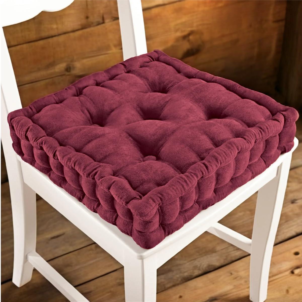 Collections Etc Tufted Padded Boosted Cushion and Support - Plush Seating for Chair with Carrying Handle, Burgundy