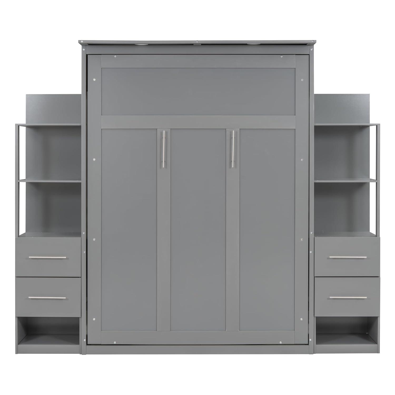 Cosmic Full Size Murphy Bed Wall Bed with Shelves, Drawers and LED Lights