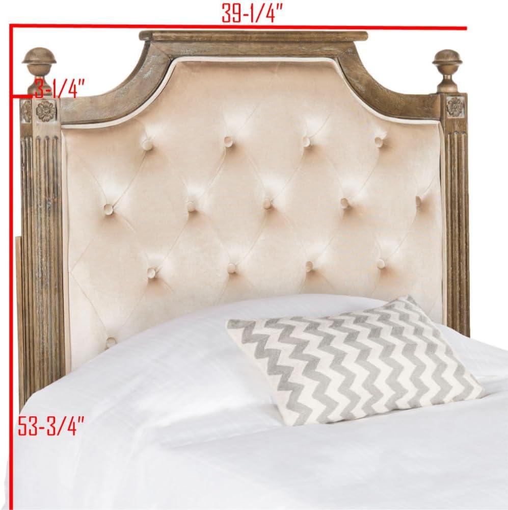SAFAVIEH Rustic Wood Tufted Upholstered Headboard, Full, Beige Velvet