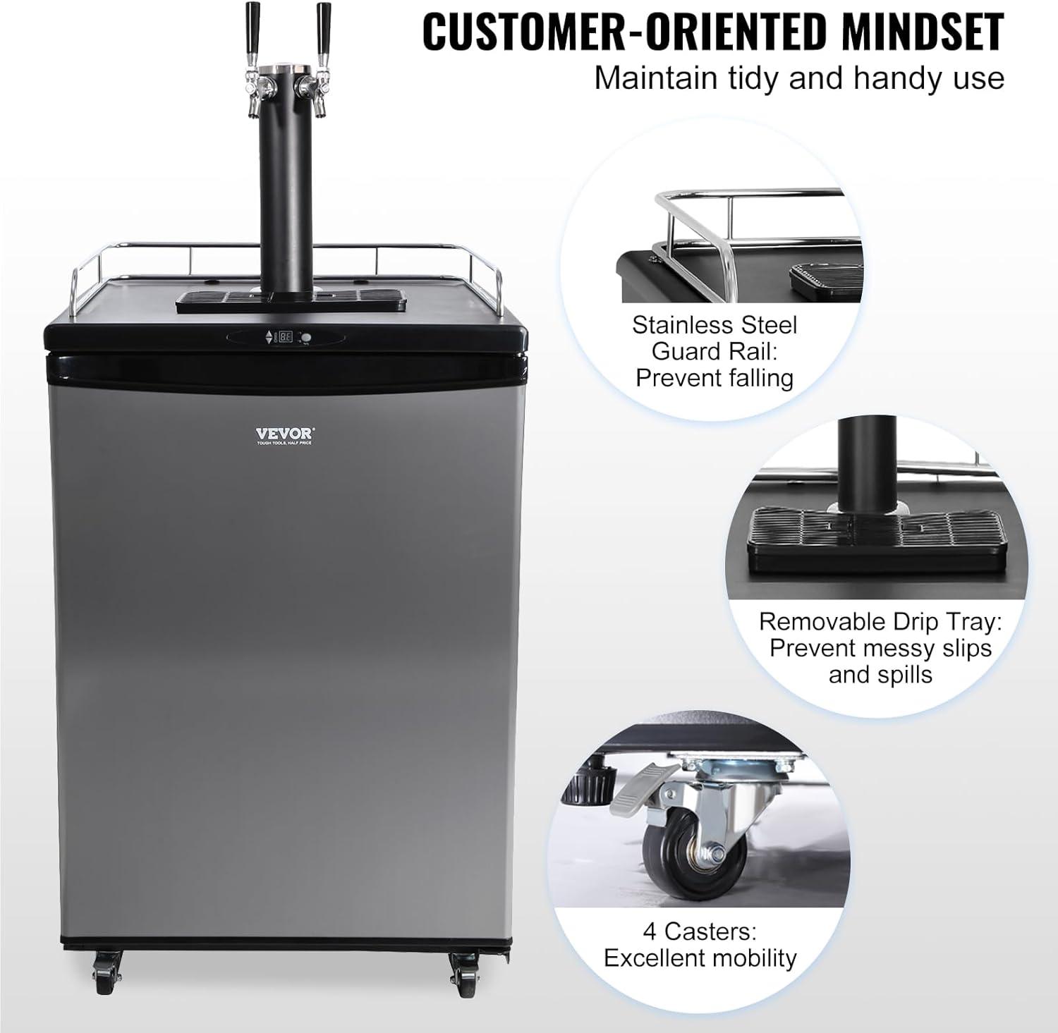 VEVOR VEVOR 5.7 Cubic Feet Silver Dual Tap Freestanding Kegerator with Adjustable Temperature