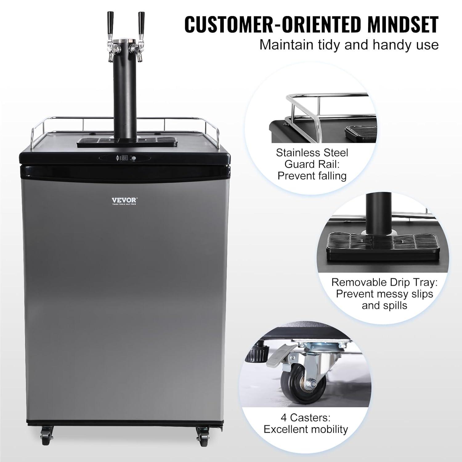 VEVOR VEVOR 5.7 Cubic Feet Silver Dual Tap Freestanding Kegerator with Adjustable Temperature