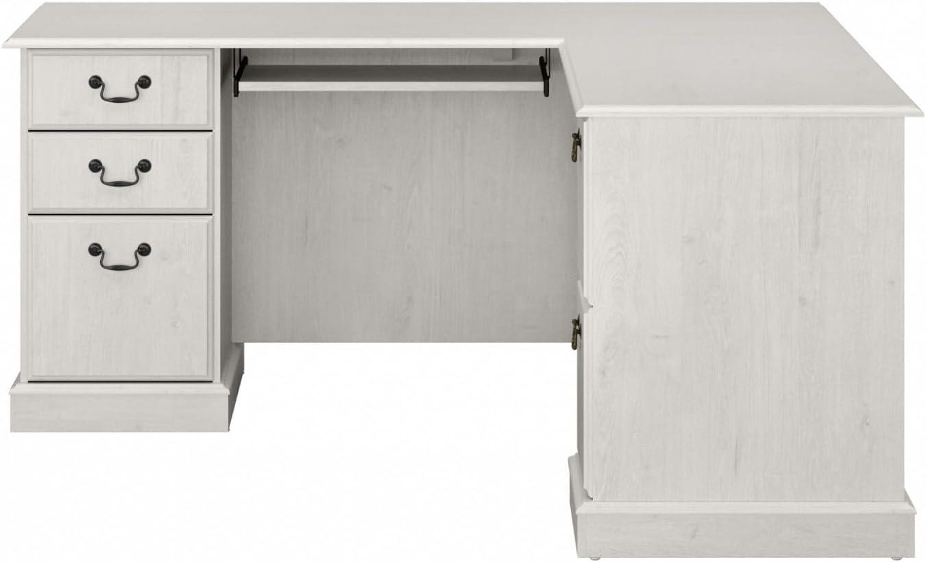 Bush Furniture Saratoga L Shaped Computer Desk with Drawers in Linen White