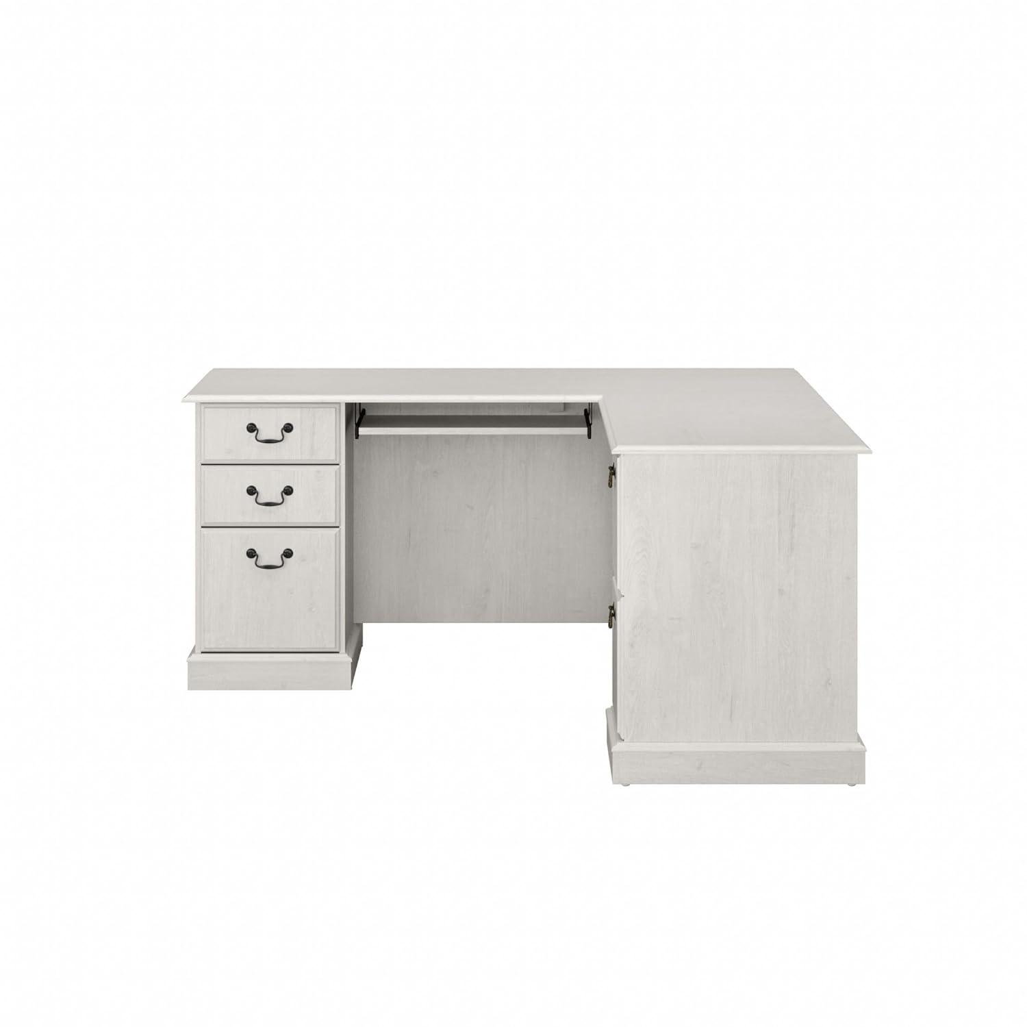 Bush Furniture Saratoga L Shaped Computer Desk with Drawers in Linen White