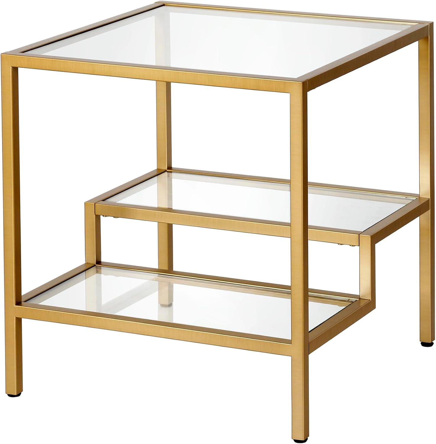 Evelyn&Zoe Lovett 20" Wide Square Side Table, Brass