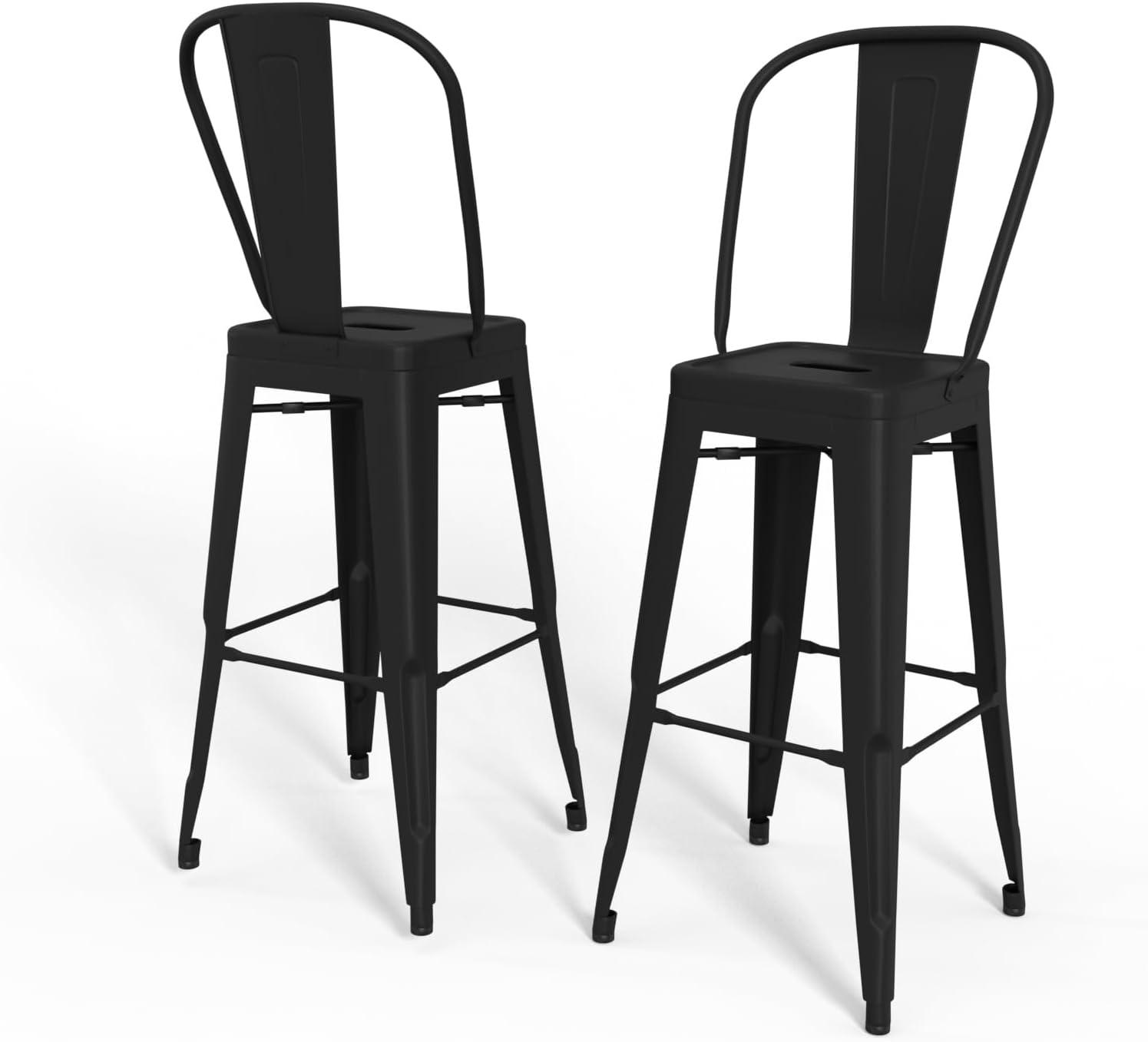 Fletcher 30" Industrial Black Metal Bar Stool Set of 2