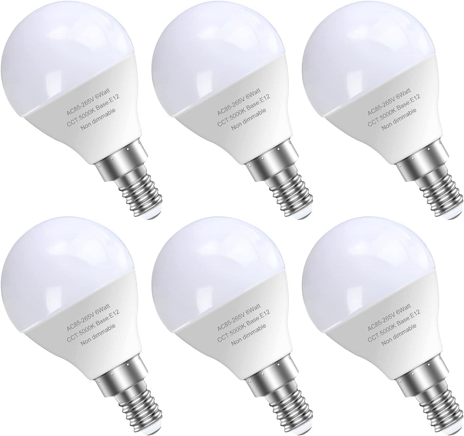 GOSCHE 6 Pack Bright Ceiling Fan Light Bulbs, 60 Watt Equivalent, E12 Led Bulb, A15 Shape Candelabra Base Chandelier Light Bulb, 120V Small Bulb, Non-Dimmable, Daylight 5000K, 6 Pcs