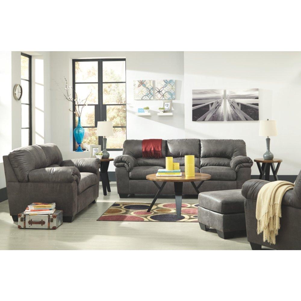 Signature Design by Ashley Bladen Contemporary Faux Leather & Wood Sofa in Gray