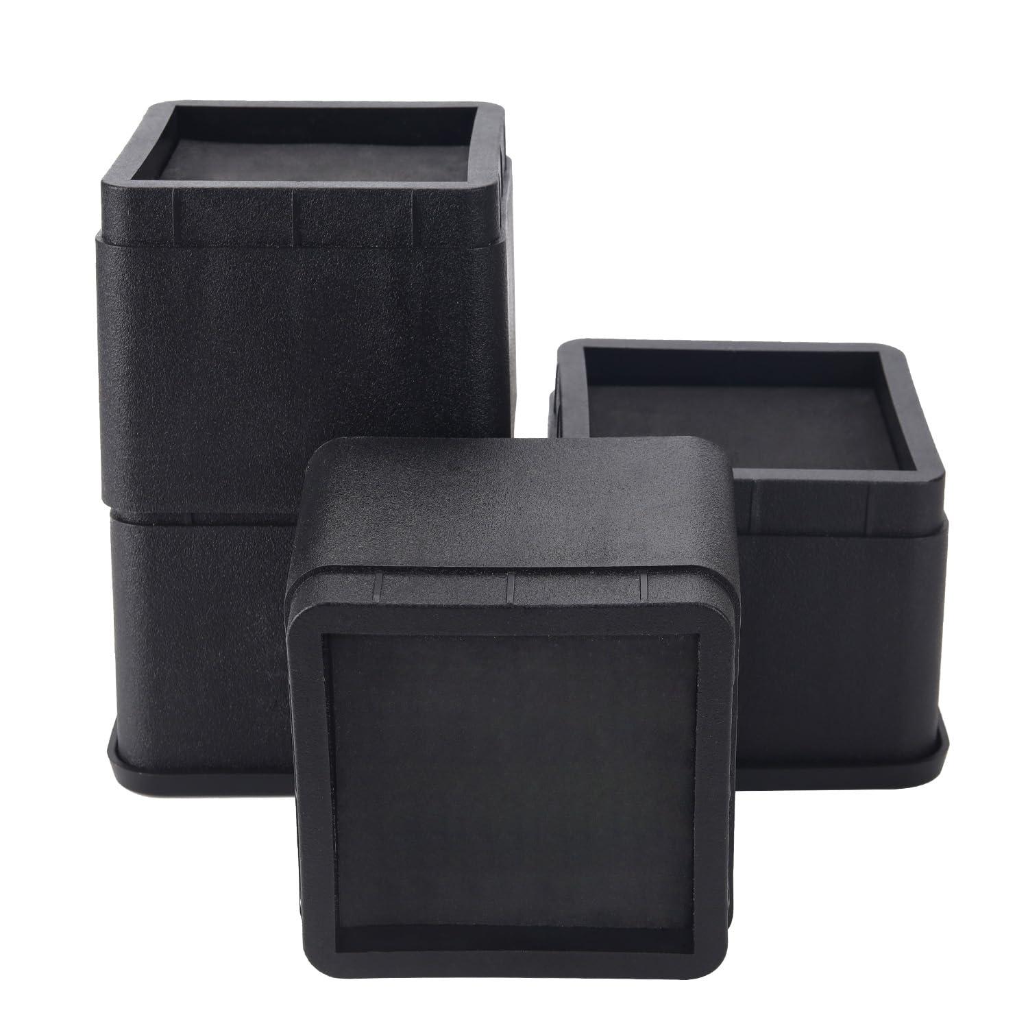 Black Stackable Plastic Bed Risers, 3 or 6 Inch, 4 Pack