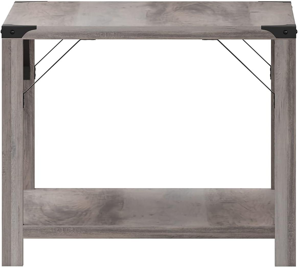 Flash Furniture Wyatt Modern Farmhouse Wooden 2 Tier Coffee Table with Metal Corner Accents and Cross Bracing