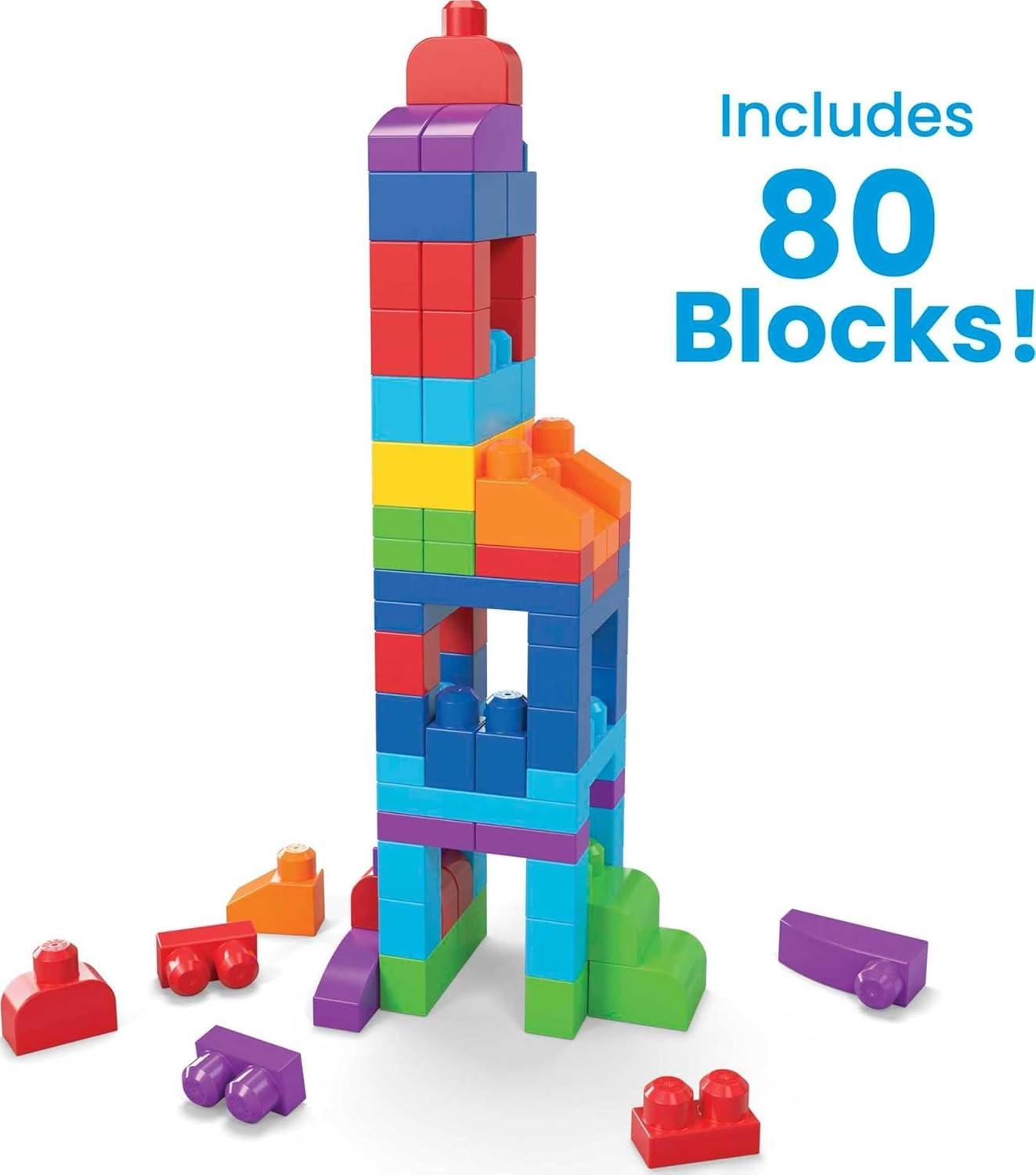 MEGA BLOKS Fisher-Price Toy Blocks Blue Big Building Bag with Storage (80 Pieces) for Toddler