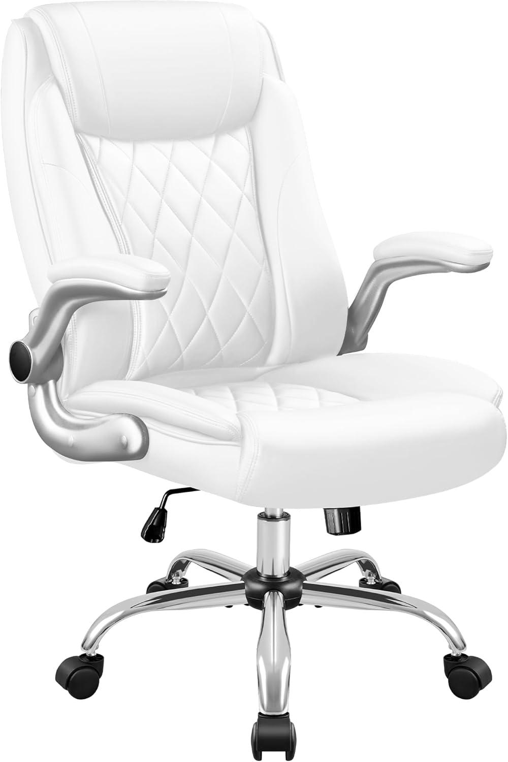 White Leather High Back Swivel Executive Office Chair