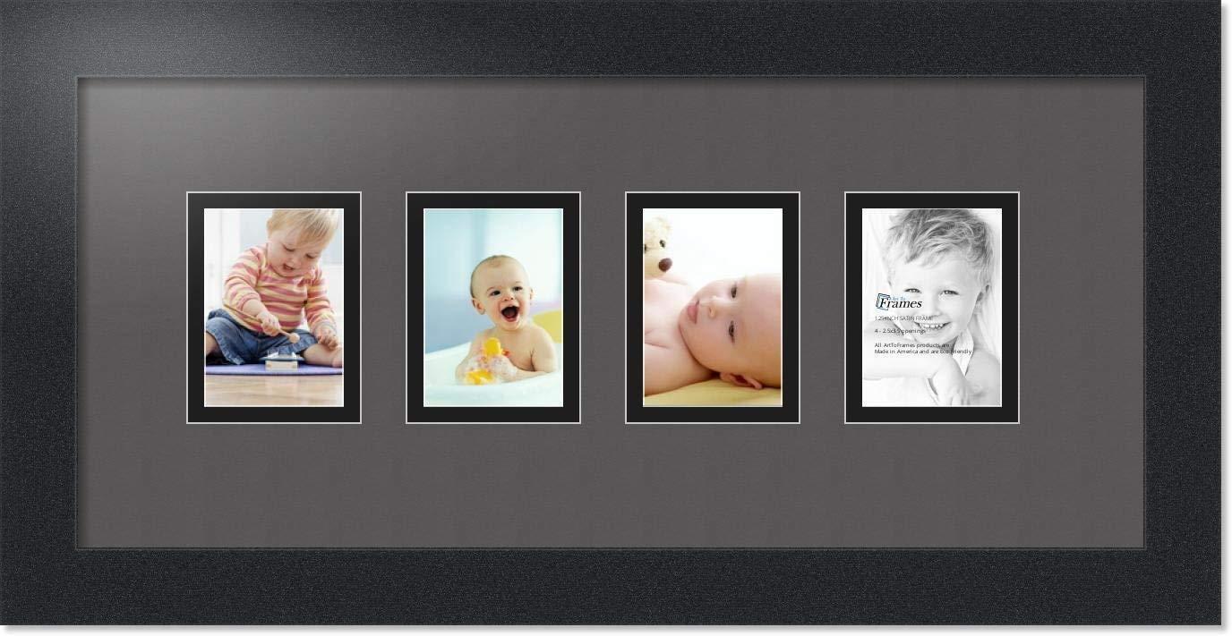 ArtToFrames Collage Photo Picture Frame with 4 - 2.5x3.5 Openings, Framed in Black with TV Grey and Black Mats (CDM-3926-5)