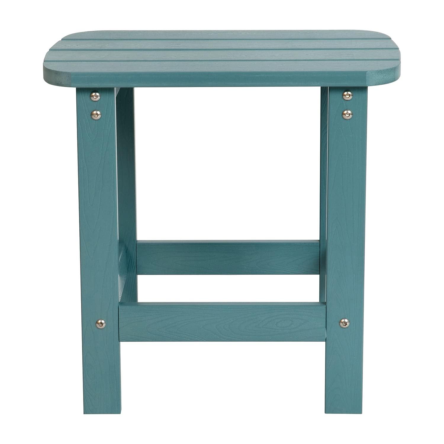 Flash Furniture Charlestown All-Weather Poly Resin Wood Adirondack Side Table in Teal