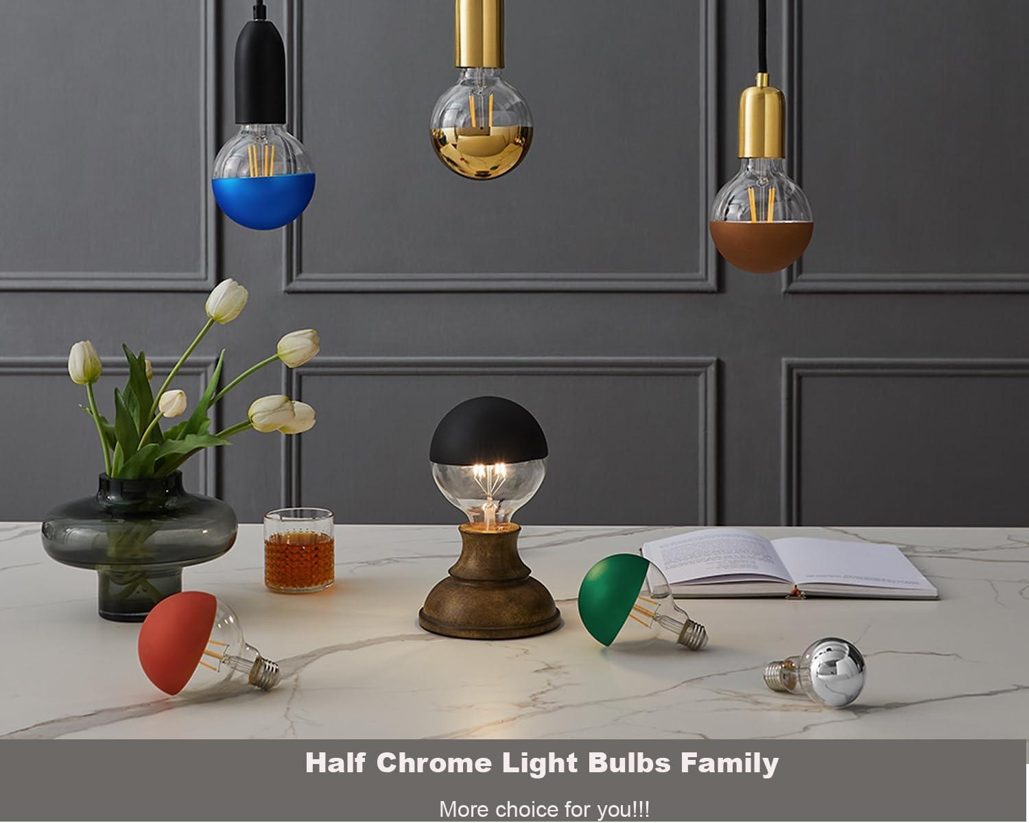 Half Chrome Light Bulb,6W (60W Equivalent) Dimmable LED Edison Bulb,G80/G25 Globe Shape Decorative LED Bulbs,Half Gold Reflected Light 2700K Soft White E26 Base Pack of 4