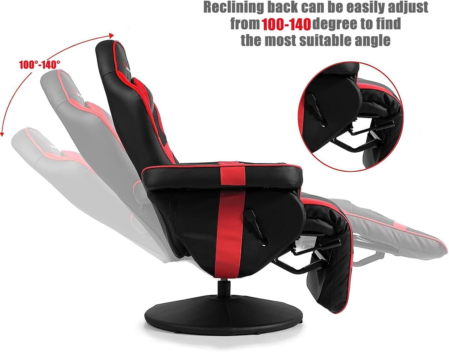 POWERSTONE Gaming Recliner Massage Gaming Chair with Footrest Ergonomic PU Leather Single Sofa with Cup Holder Headrest and Side Pouch, Adjustable Living Room Chair Seating, Red