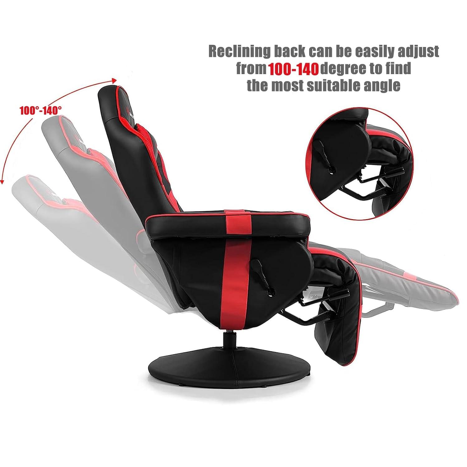 POWERSTONE Gaming Recliner Massage Gaming Chair with Footrest Ergonomic PU Leather Single Sofa with Cup Holder Headrest and Side Pouch, Adjustable Living Room Chair Seating, Red