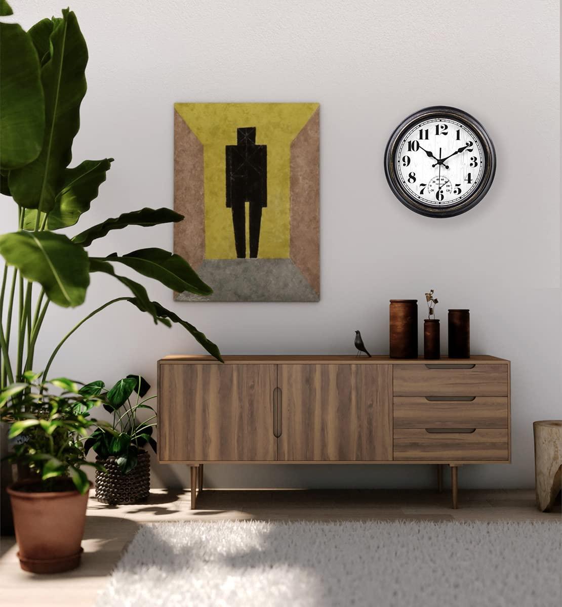 12 Inch Retro Silent Wall Clock,Indoor and Outdoor,Waterproof,Thermometer,Black