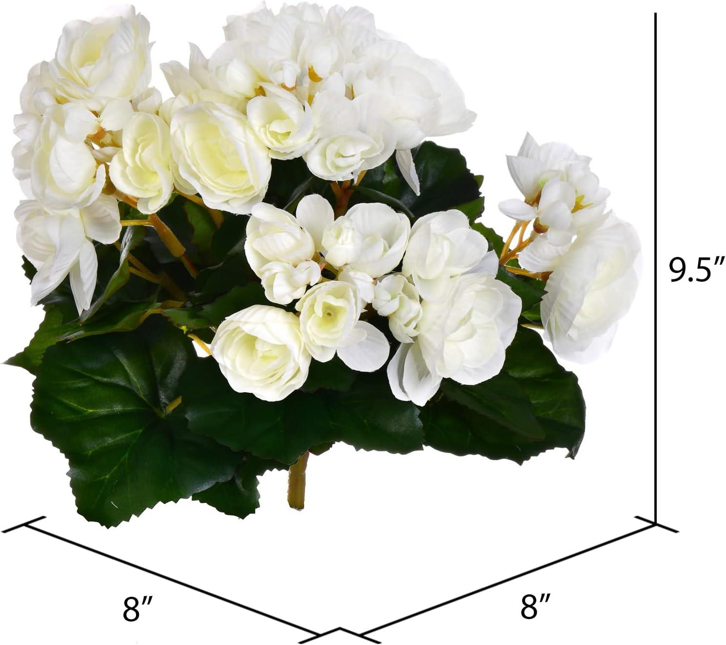 Vickerman 9.5" Artificial White Polyester Begonia Bush